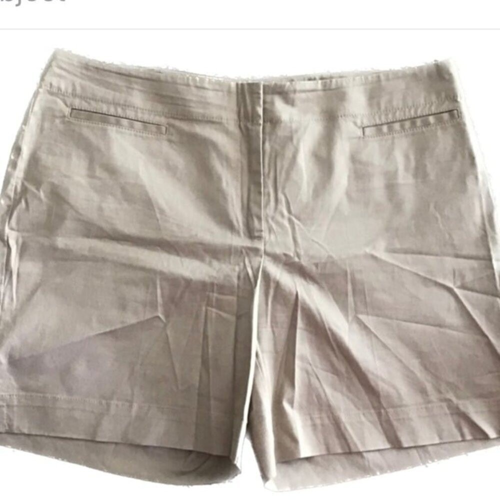 JH Collectibles Eva Tan Khaki Chino Shorts Womens 14 Flat Front Cotton Stretch